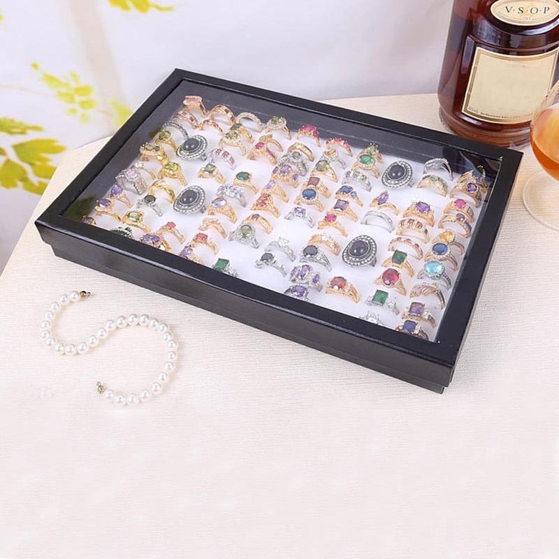 ZLY Jewelry Rings Display Tray Velvet 100 Slot Case Box Jewelry Storage Box - Image 5
